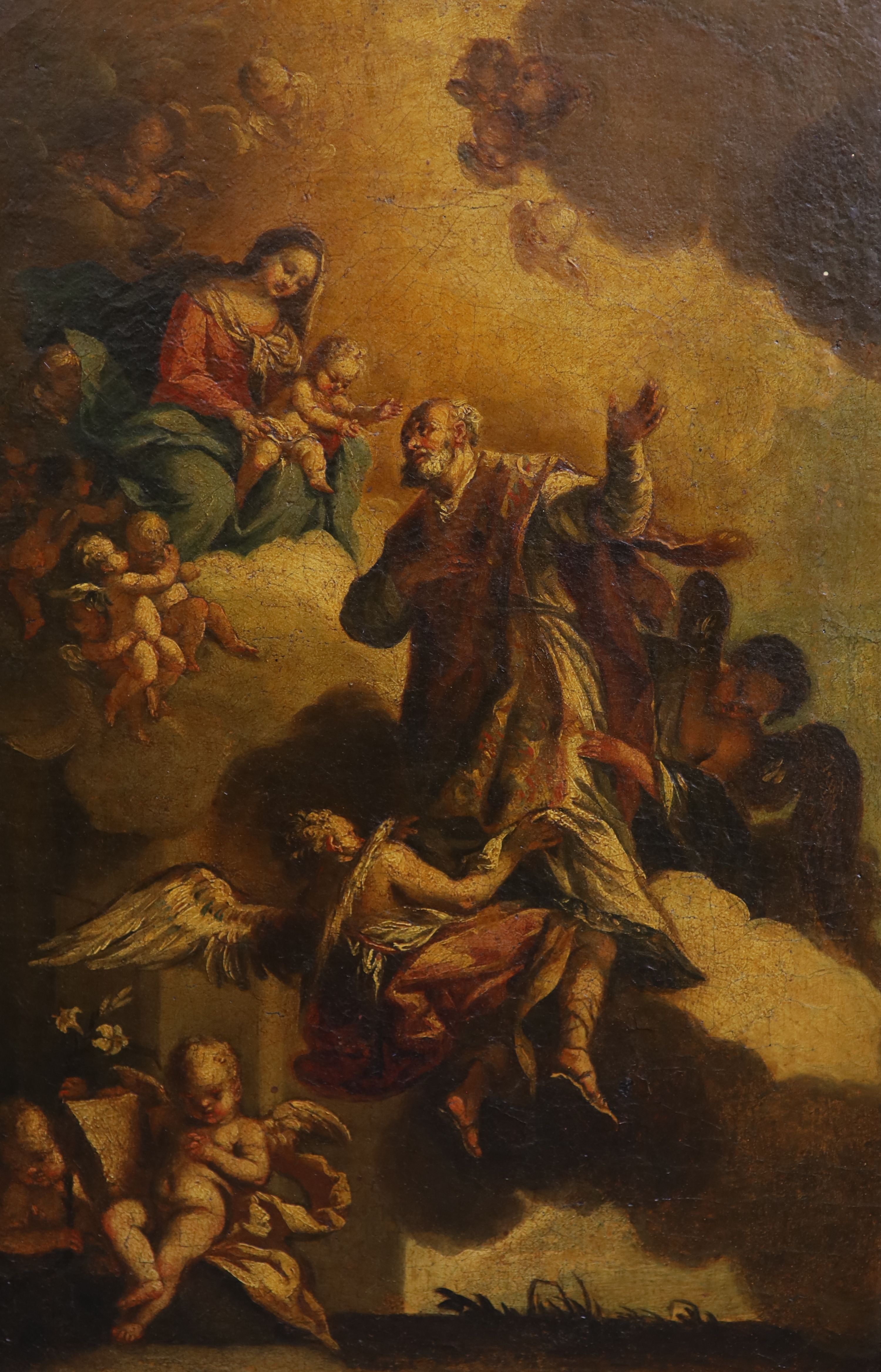 Follower of Sebastiano Ricci (1659-1734), The Apotheosis of a Saint before the Virgin and Child, Oil on canvas, 49 x 33 cm.